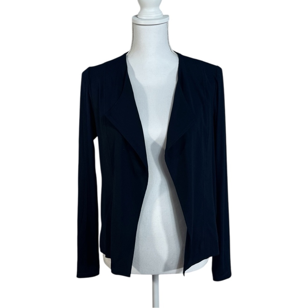 Lola & Sophie Navy Mixed Media Jacket Size XS Open Front Fold Down Collar